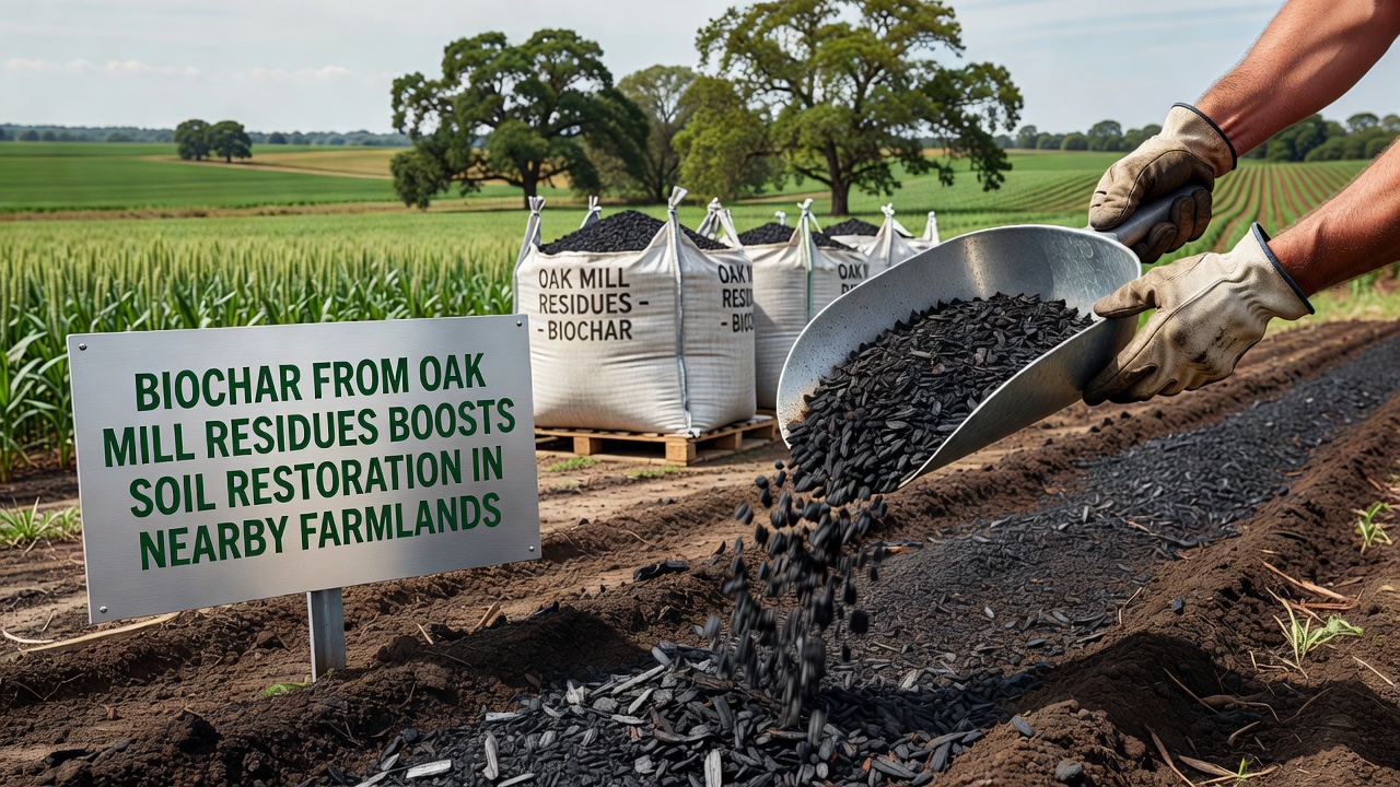 Farmland soil amended with biochar from oak mill residues showing improved structure